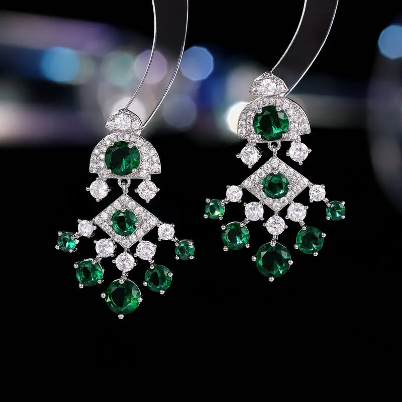 

S925 Silver Needle Light Luxury High Grade Earrings With Zircon Fan Shaped Banquet Dress Paired With Elegant Bride Earrings