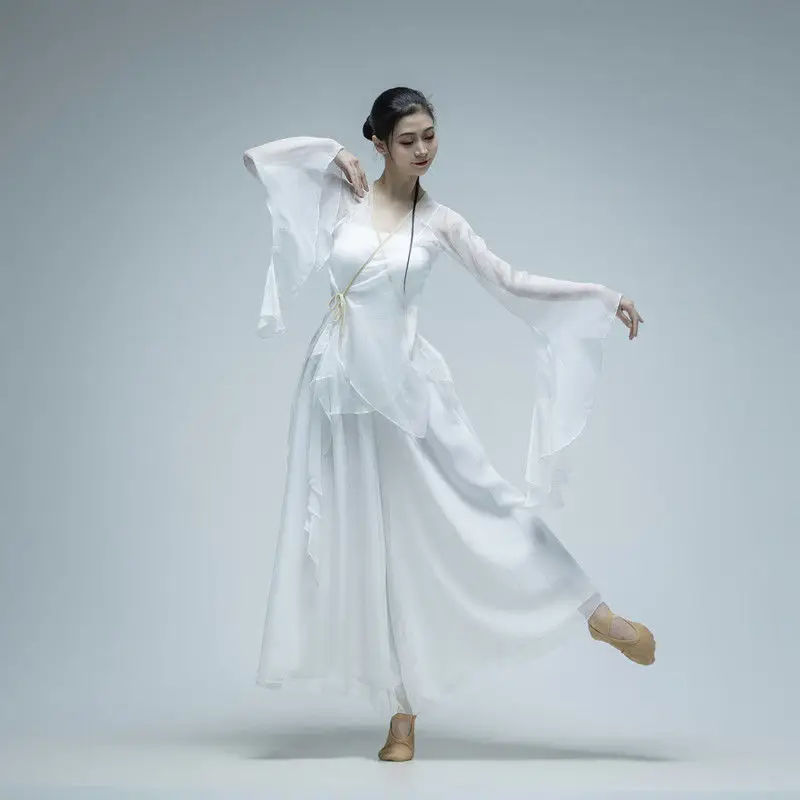 Klasyczna sukienka do tańca Ubrania z gazy Ćwicz chiński biały taniec ludowy Klasyczny kostium taneczny