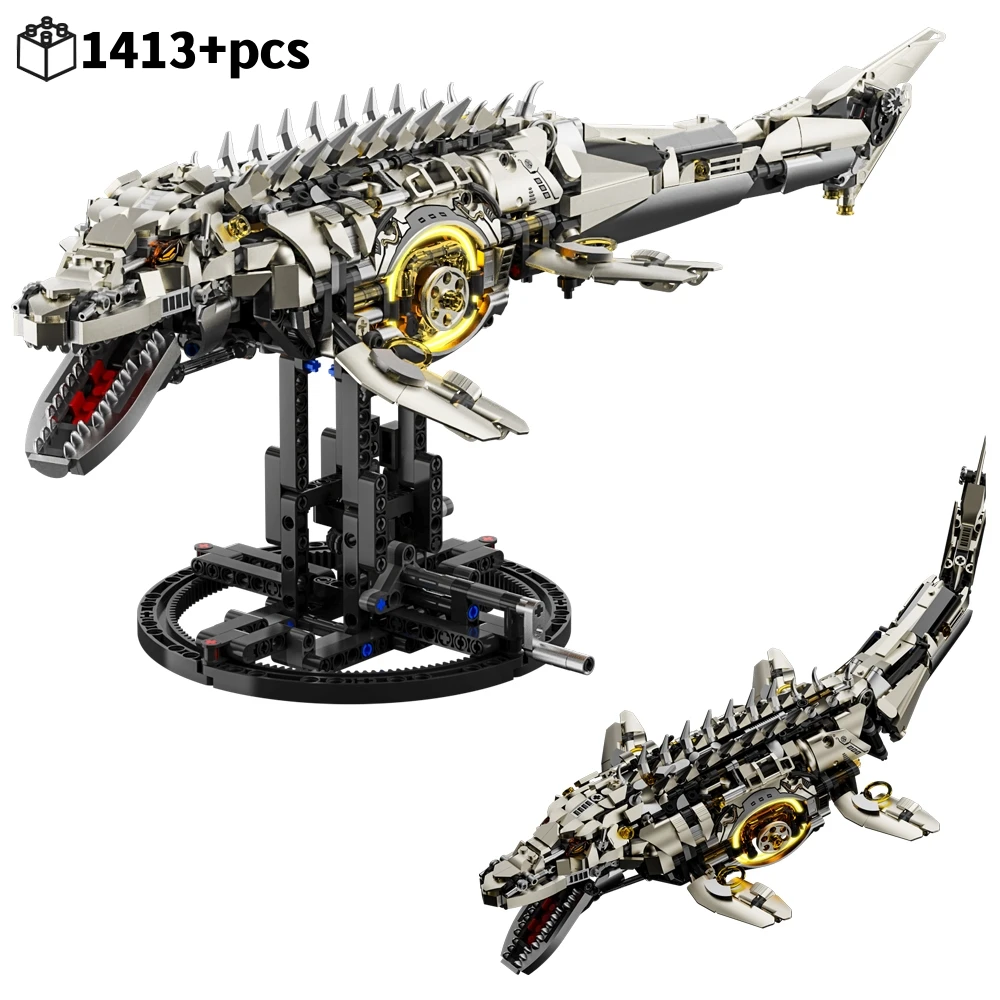 

NEW Mechanical Mosasaurus Model Sea Dragon Building Blocks MOC linkage Assembly Bricks DIY birthday Christmas gifts 1413pcs