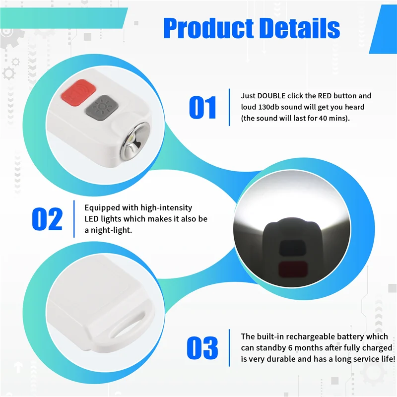 

ABKQ-Personal Alarm,Safety Alarm For Women With SOS LED Light,130DB Siren,Waterproof Keychain Sound Device For Kids Elders