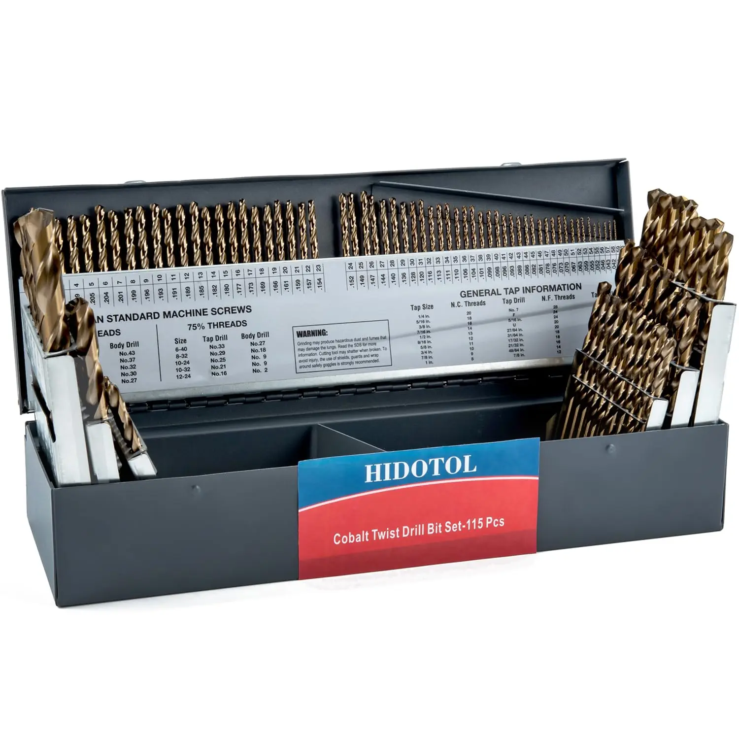 

Набор кобальтовых сверл M35 HSS из 115 предметов для закаленной стали, дюймы 1/16"-1/2", буквенные размеры A-Z, проволочные # 1- # 60 с металлическим корпусом