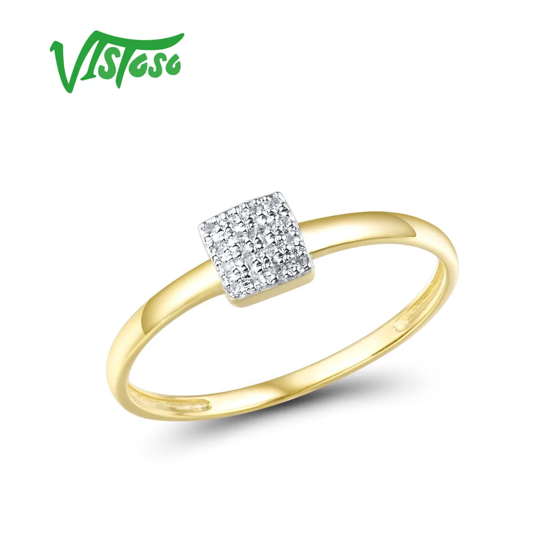 VISTOSO Pure 14K 585 Rose White Gold Sparkling Diamond Delicate Square Ring For Women Anniversary Engagement Trendy Fine Jewelry