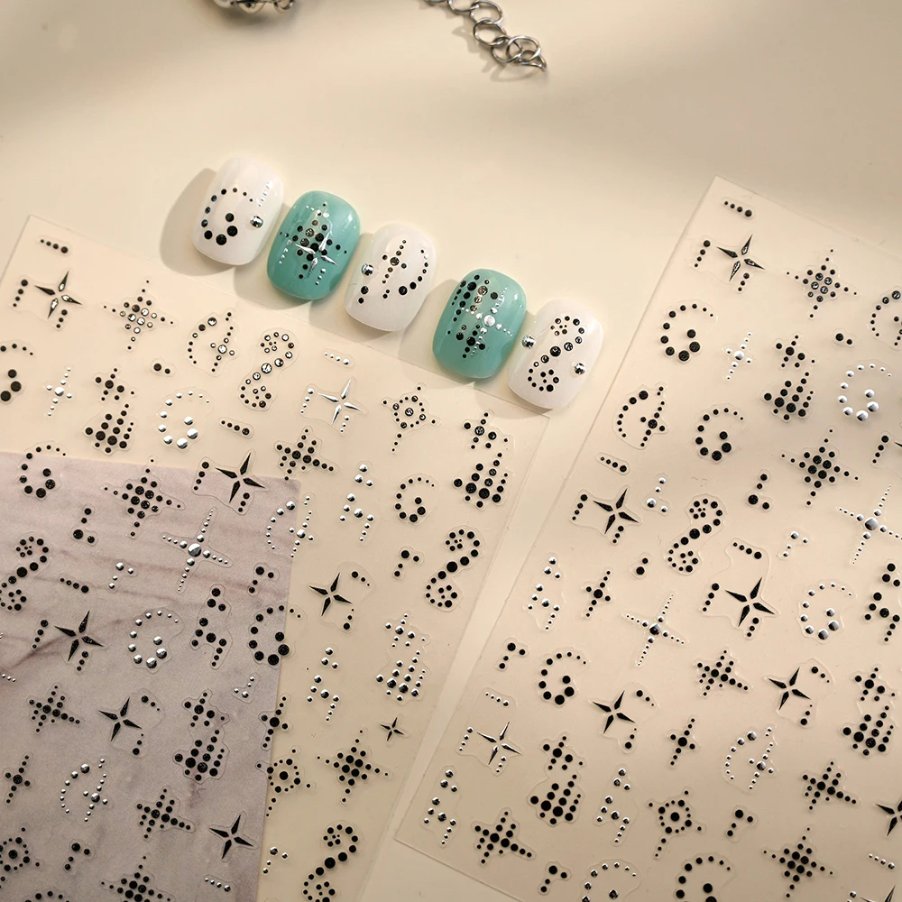 Black Point Abstract Future-style Polka Dot Stars Self Adhesive Nail Stickers for Manicure DIY Y2K Design