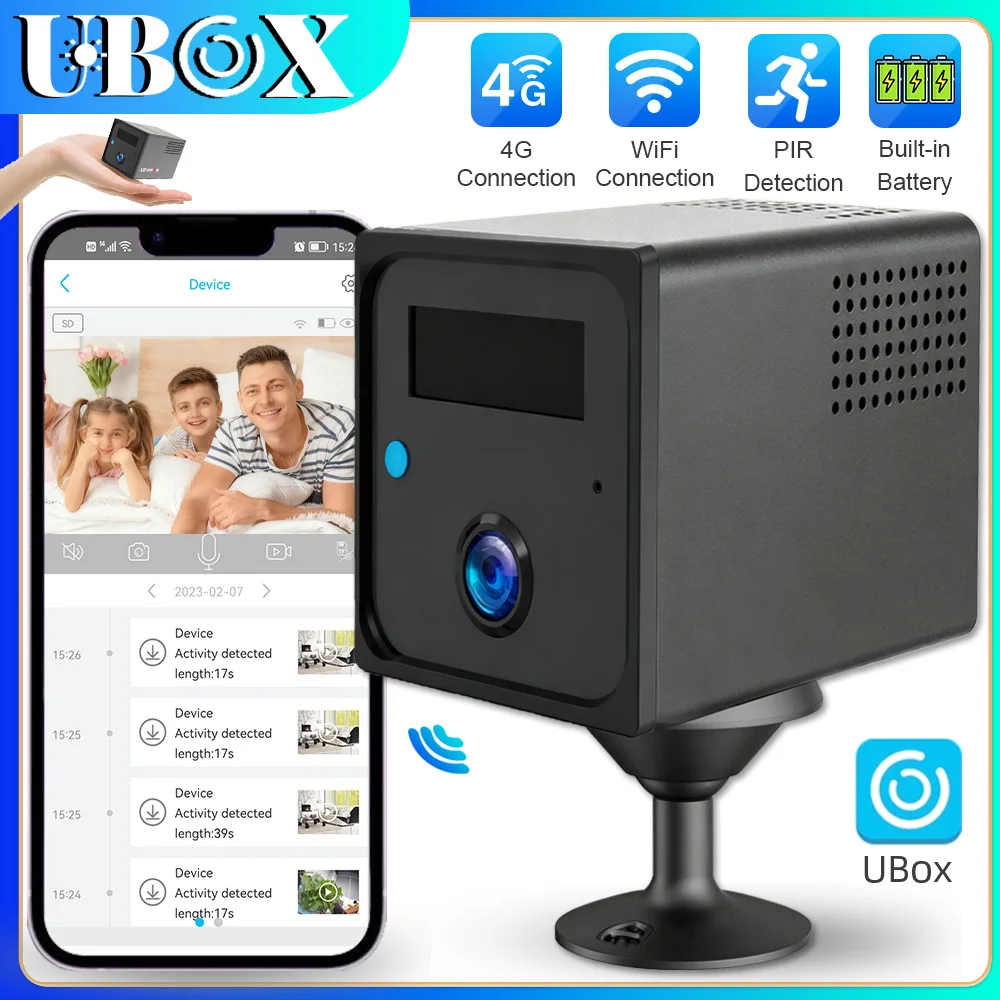 Ubox 4MP 4G SIM Mini cámara WiFi cámara de seguridad interior con visión nocturna PIR detección humana cámara de vigilancia inalámbrica CCTV
