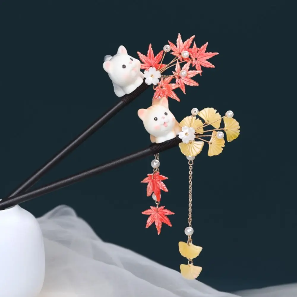 

Classical Rabbit Wooden Hair Stick Flower Hair Ball Hanfu Hairpin Hanfu Headwear Hair Fork For Girl