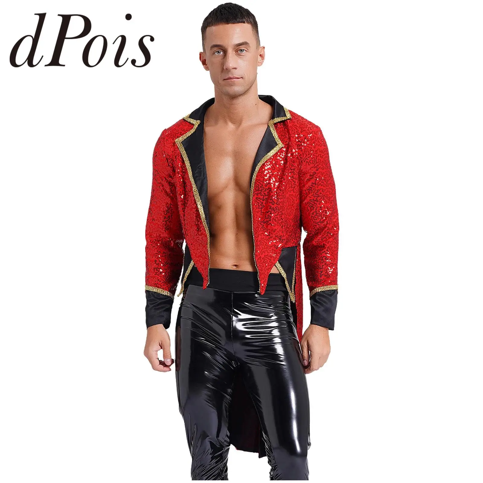 

Men Circus Ringmaster Costume Sequin Tailcoat Showman Tuxedo Halloween Cosplay Rave Carnival Party Magician Costumes Outerwear