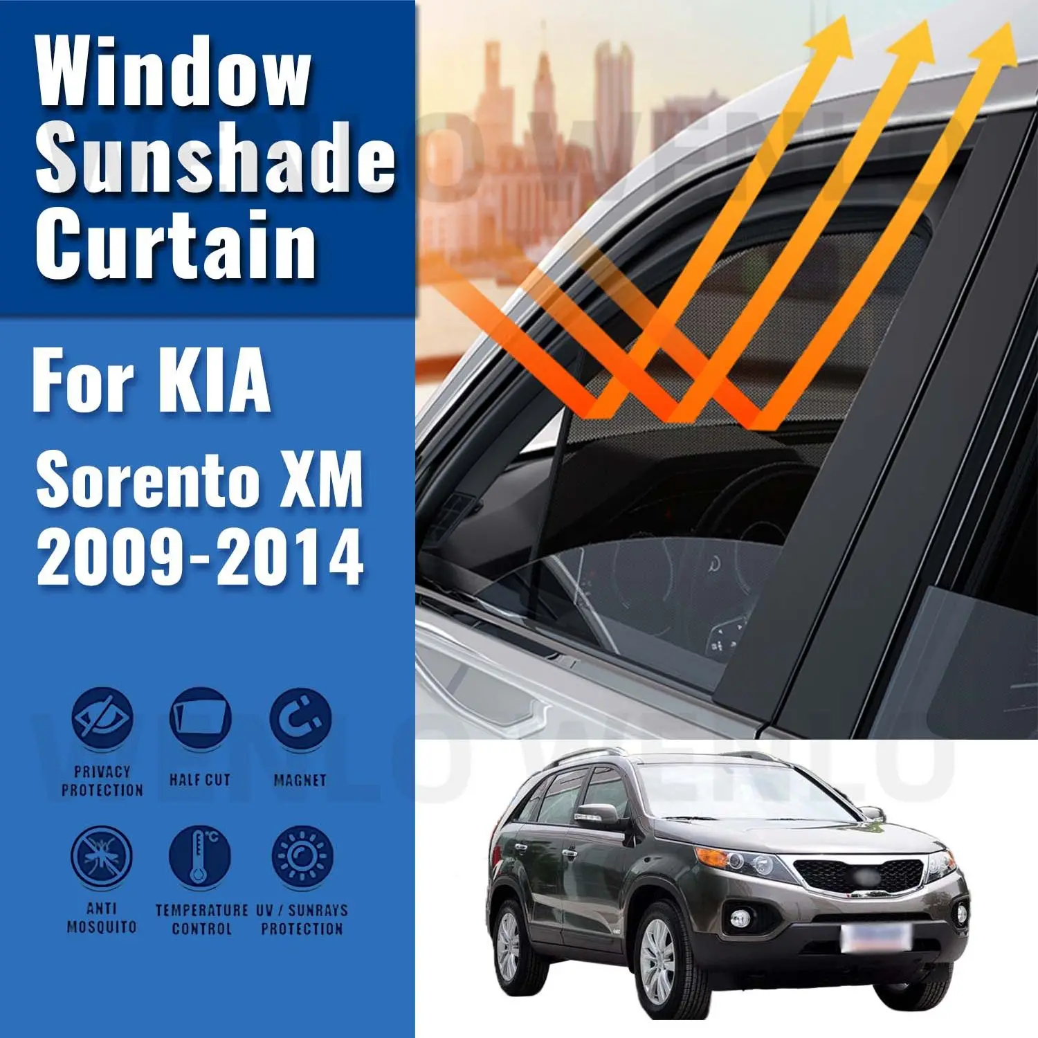 

For KIA Sorento XM 2009-2014 Car Sunshade Shield Magnetic Front Windshield Frame Blind Curtain Rear Side Window Sun Shade Visor