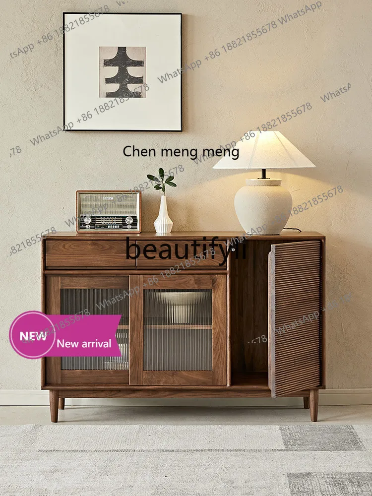 

C45 North American black walnut side cabinet, all solid wood, Nordic simple restaurant glass locker