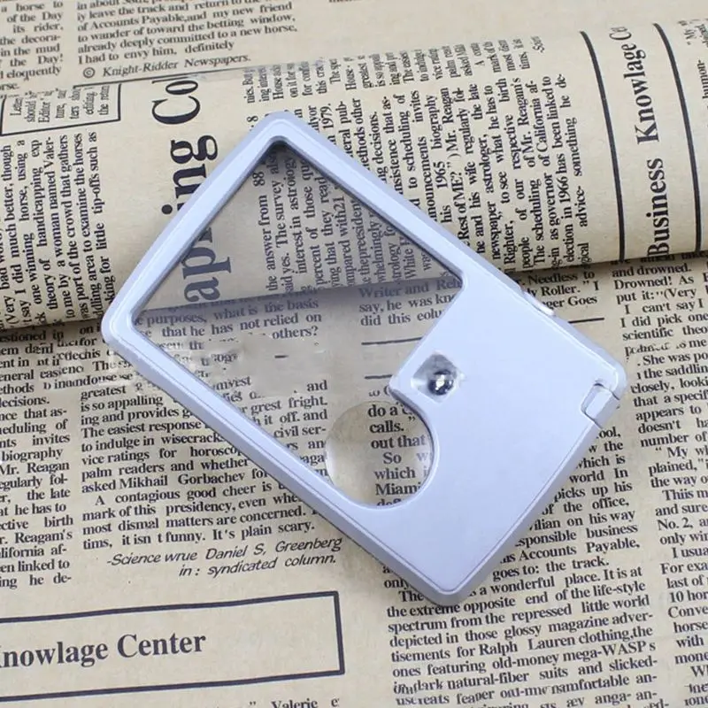 3X 6X LED Illuminated Magnifier Card Shaped Eye Loupe Magnifier Glass Reading Magnifying Glass with Leather Case , Silver