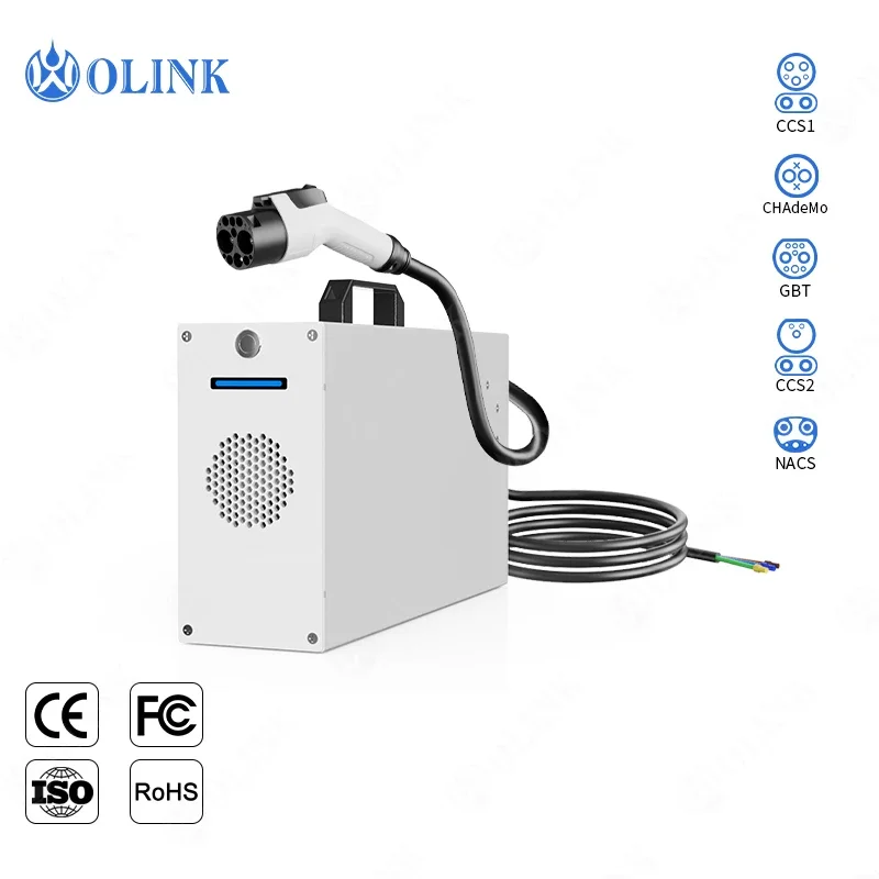 محطة شحن Ev المحمولة الخارجية من Olink CCS CHAdeMO NACS Ev شاحن محطة شحن 7KW شاحن تيار مستمر محمول