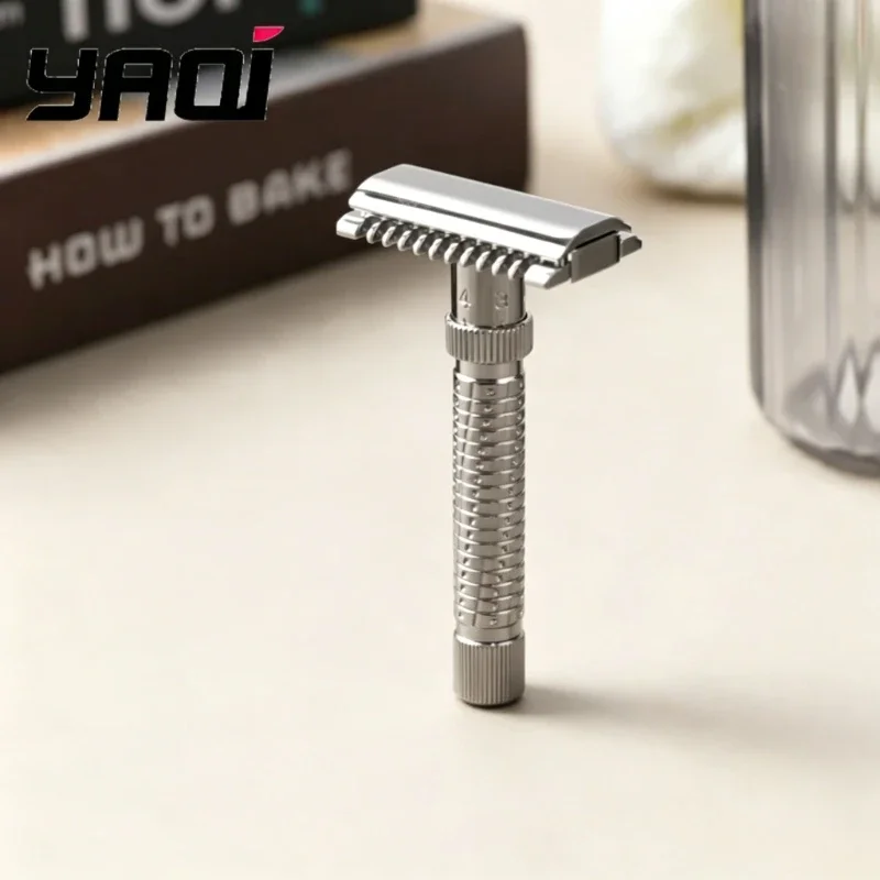YAQI Safety Razor for Men Metal Shaving Razor with Anti-Slip Grip & Adjustable Head Wet Shave Tool Barber Home Grooming Gift