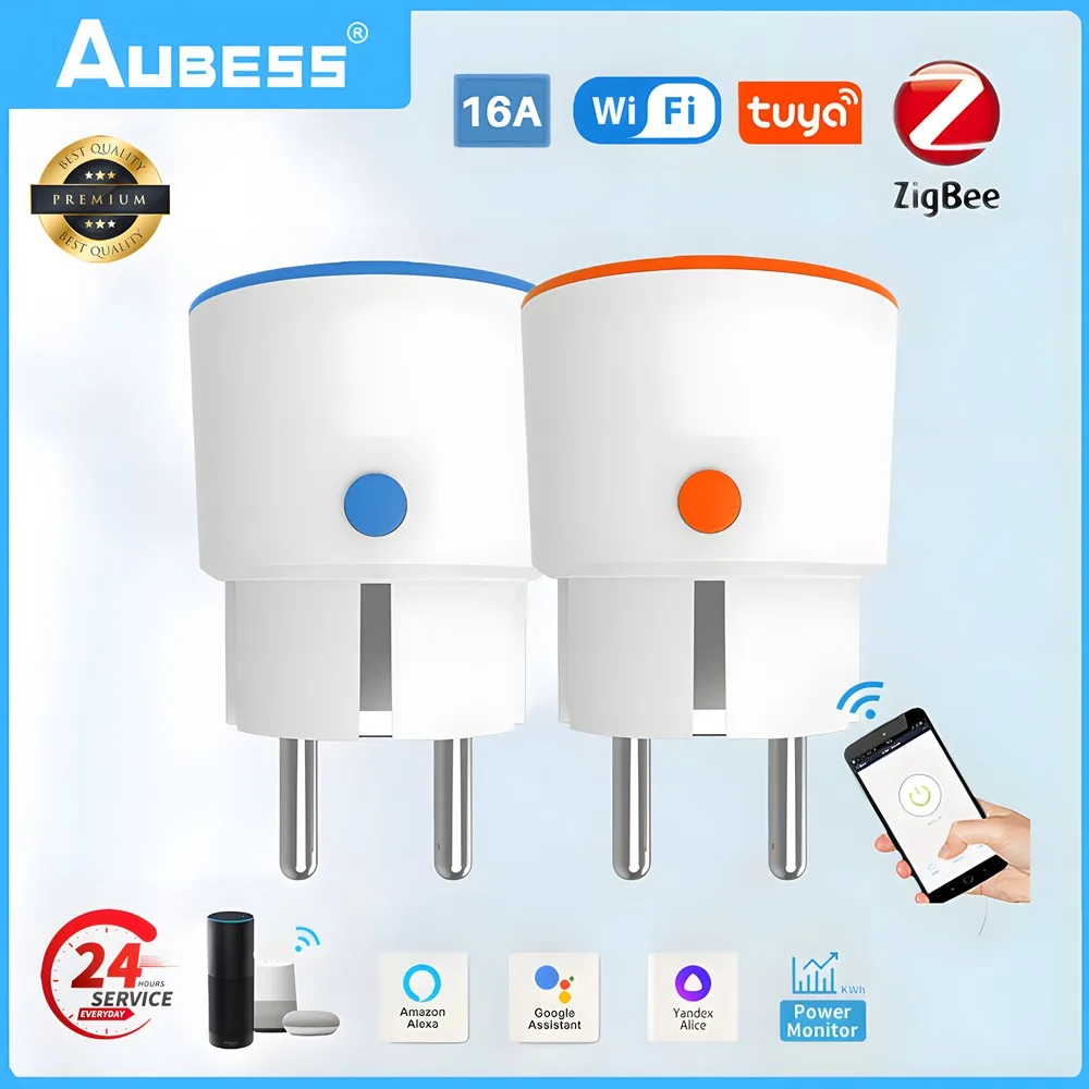 Tuya Zigbee Smart Plug EU 16A Wireless Outlet With Power Monitor Function App Voice Remote Control Socket Work With Alexa Google