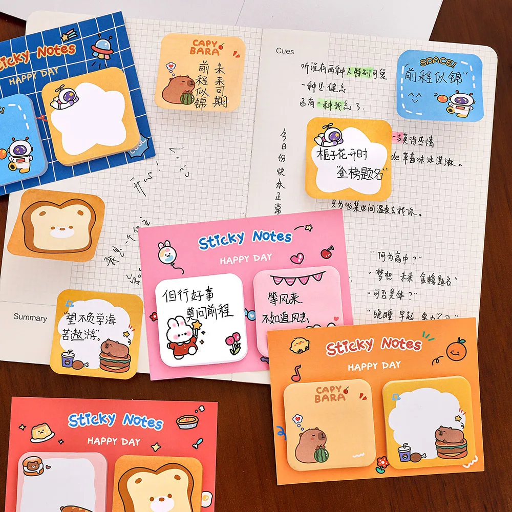 Cartoon Combinação Sticky Notes, Capivara Astronaut Message Note Paper, Os estudantes podem furar papelaria, Kawaii