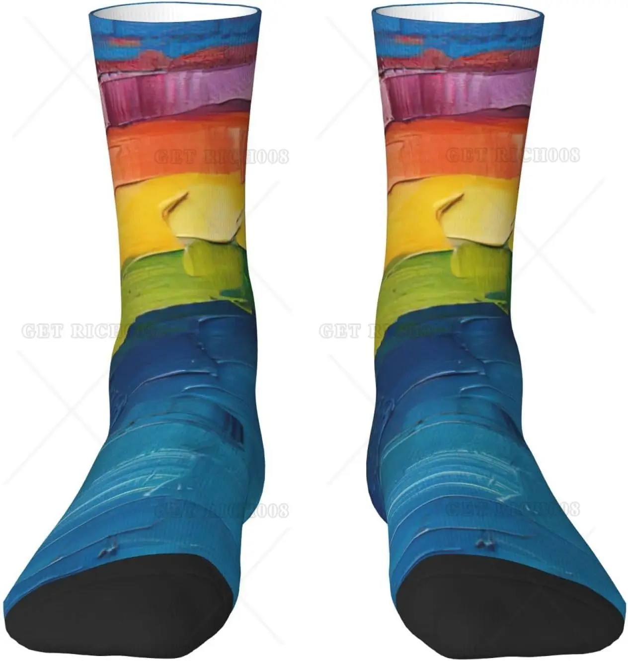 Rainbow Print Warm Men Women Mid Length Socks Home Travel Socks Funny Novelty Stretchy Adult Socks