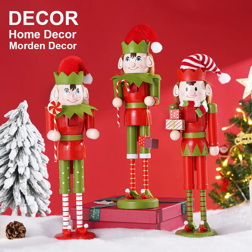 38CM Christmas Nutcracker Wooden Nutcracker Ornament Soldier Figure Handcraft Doll Toy Home Office Desktop Xmas Decoration Gift