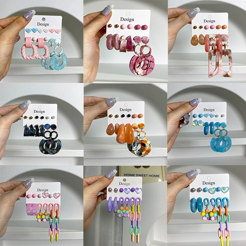 18 Styles Mixed Candy Color Cute Girls Acrylic Resin Beads Earring Set Jewelry Women Bohemia Earring Pack