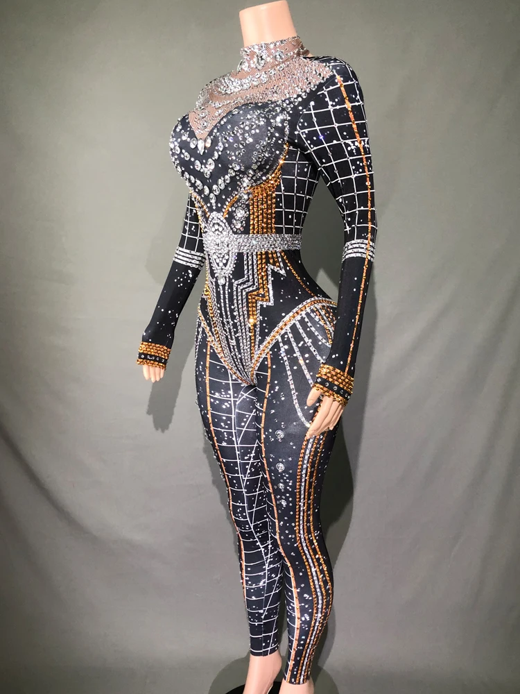 Combinaison à Manches sulfen IQUE dex avec Strass pour Femme, Tenue de Soirée, Discothèque, Bal, Chanteur, brev, Costume de Scène