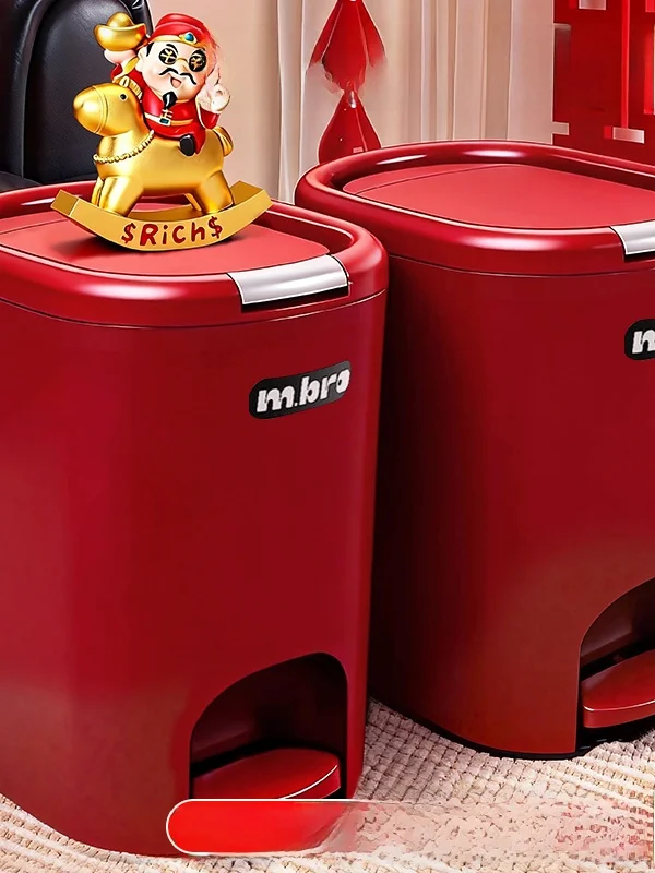 

Elegant Foot Pedal Trash Can Large Capacity round Body Kitchen Bathroom Living Room Foot Operated Waste Bin New Year Style