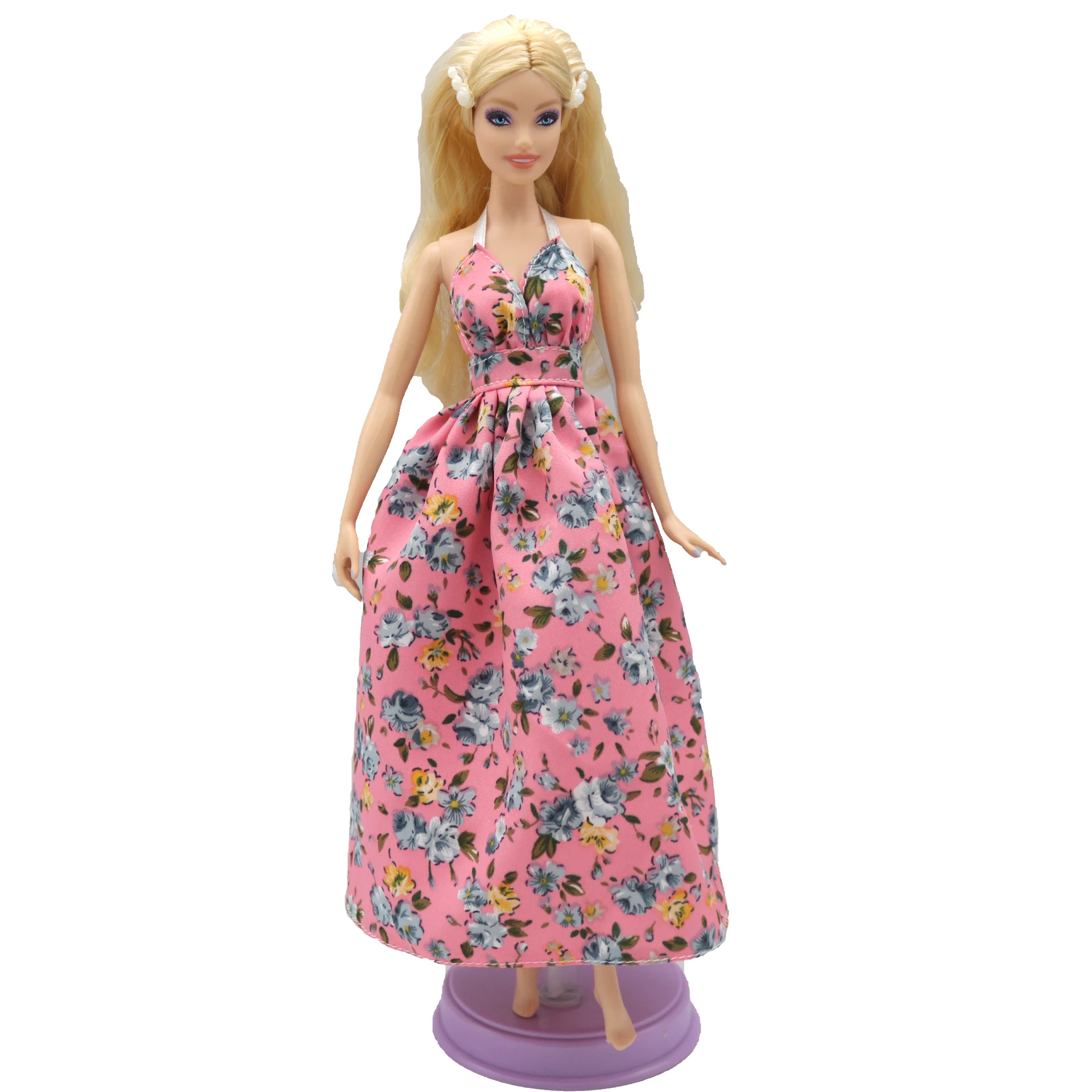 New 30cm 1/6 halterneck backless floral puffy Long dress Daily Wear Accessories for Barbies doll