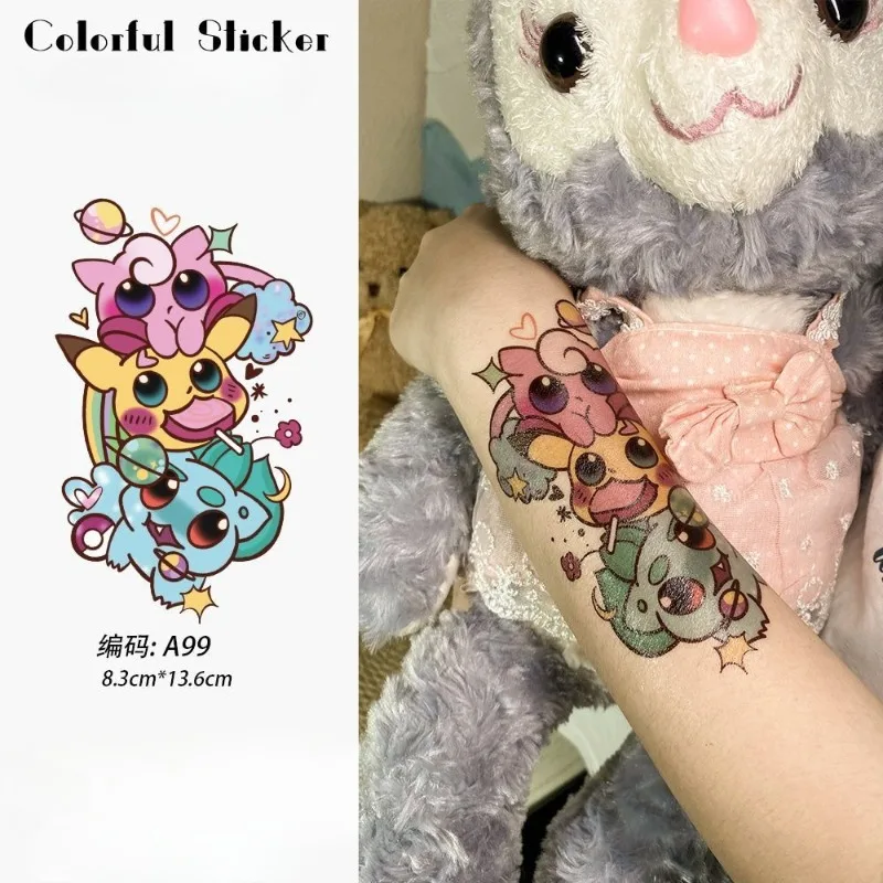 Autocollant de tatouage temporaire Pokémon, autocollant de tatouage coloré imperméable et durable, nouveau décor semi-permanent