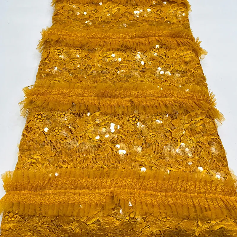 Lace Mesh Flower Bead Sequin Embroidery Fabric for Childs Clothing Wedding Dress Cheongsam Clolth Diy Per Yard Sewing Material