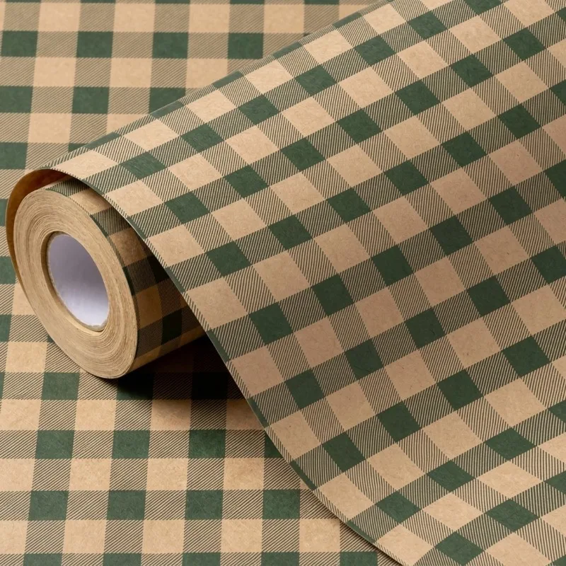 Green checkered wrapping paper, suitable for Christmas, Christmas Eve, New Year, Valentine's Day, girls' birthday gifts, DIY
