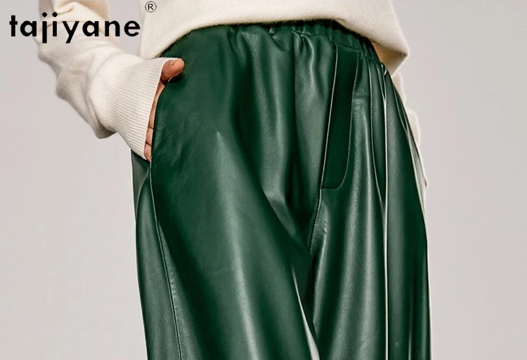 TAJIYANE 100% couche supérieure de pantalon en peau de mouton femme Style coréen en cuir véritable Baggy sarouel 2025 automne vêtements pantalons