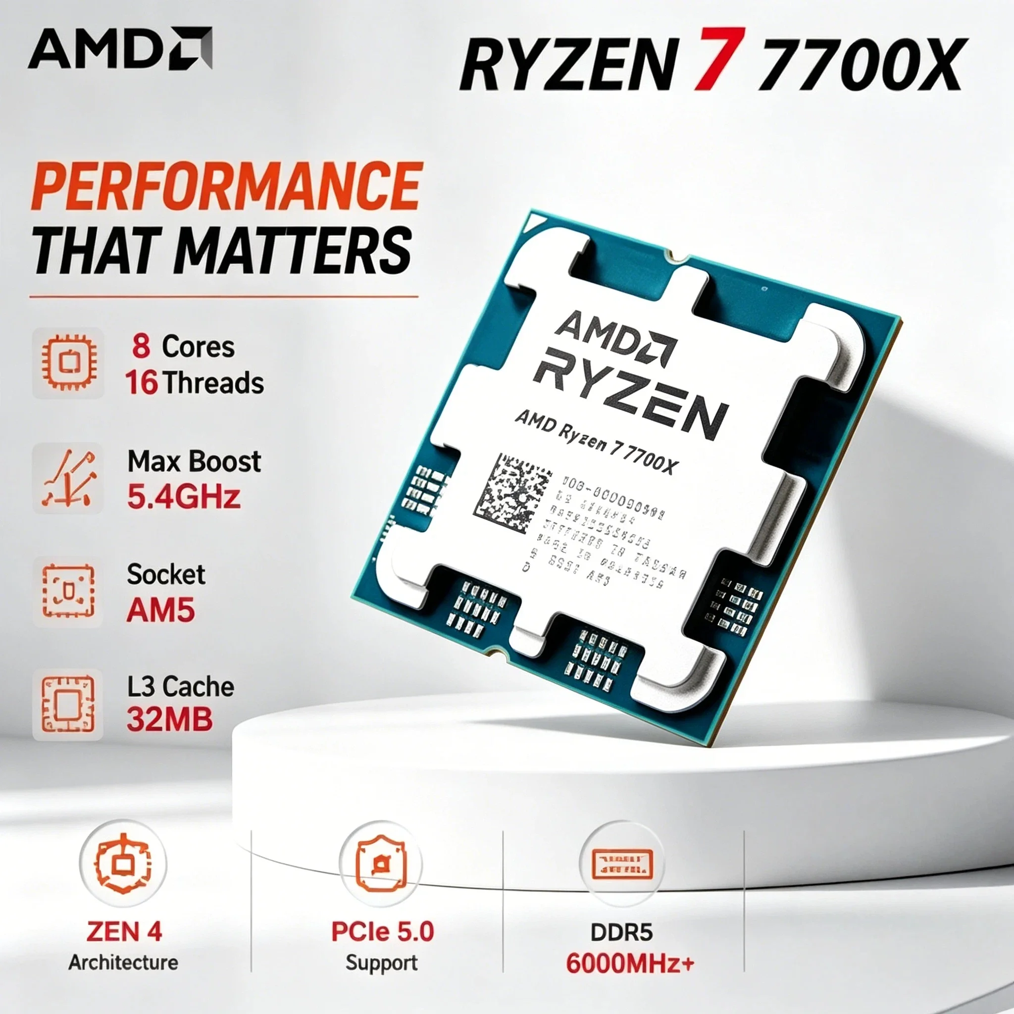 

AMD Ryzen 7 7700X 8 Core 16 Thread CPU New 4.5GHz 5NM L3 32M R7 7700X Socket AM5 Zen4 Architecture Desktop Processor Pro