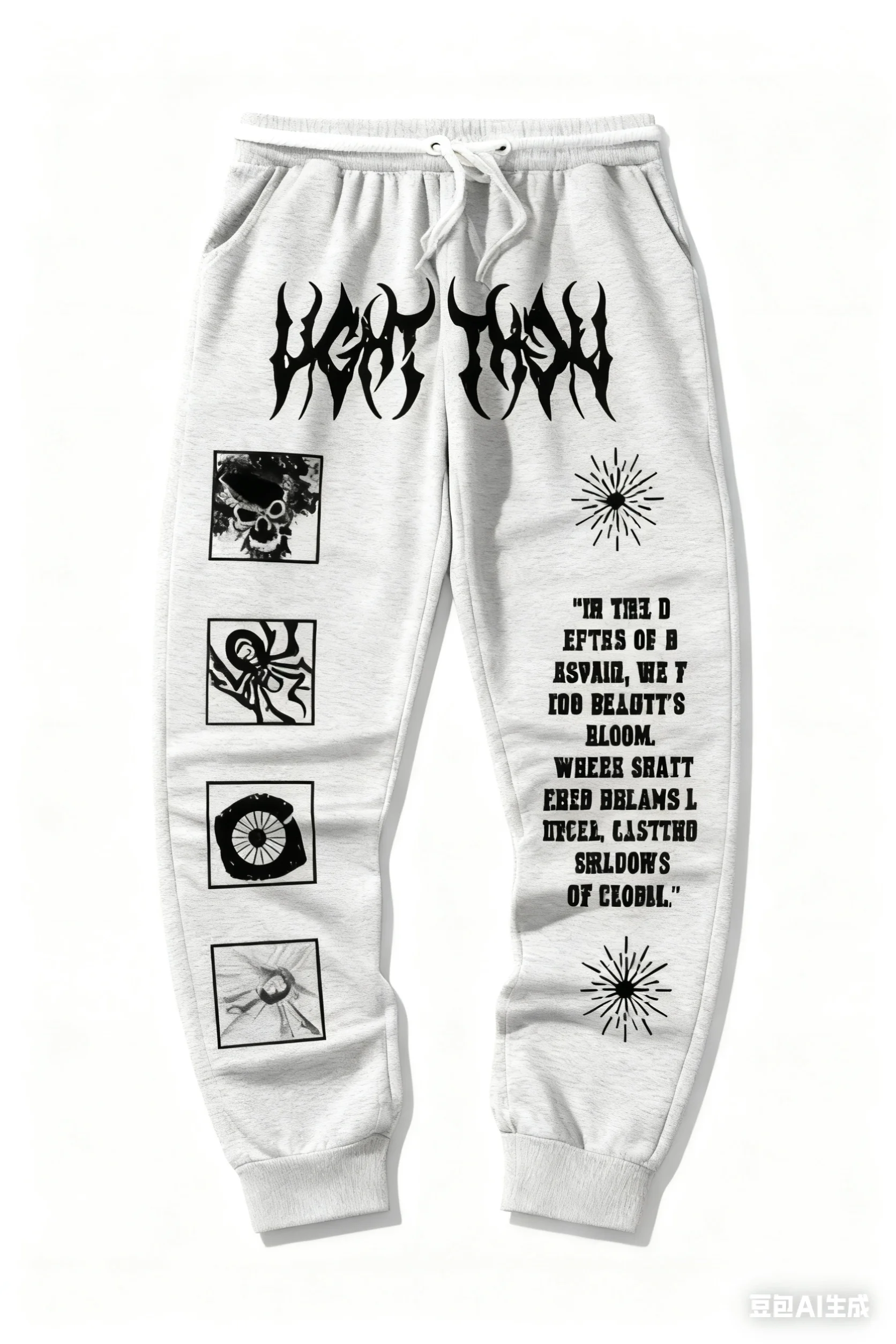 Extreme Metal Gothic Font Sweatpants with Dark Skull and Spider 3D Print, Hip-Hop Sports Casual Joggers