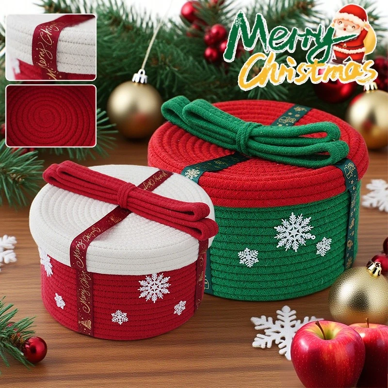 

Christmas Handwoven Storage Basket Large Capacity Cute Desktop Sundries Storage Box for Candy Cookies Snack Home Organization