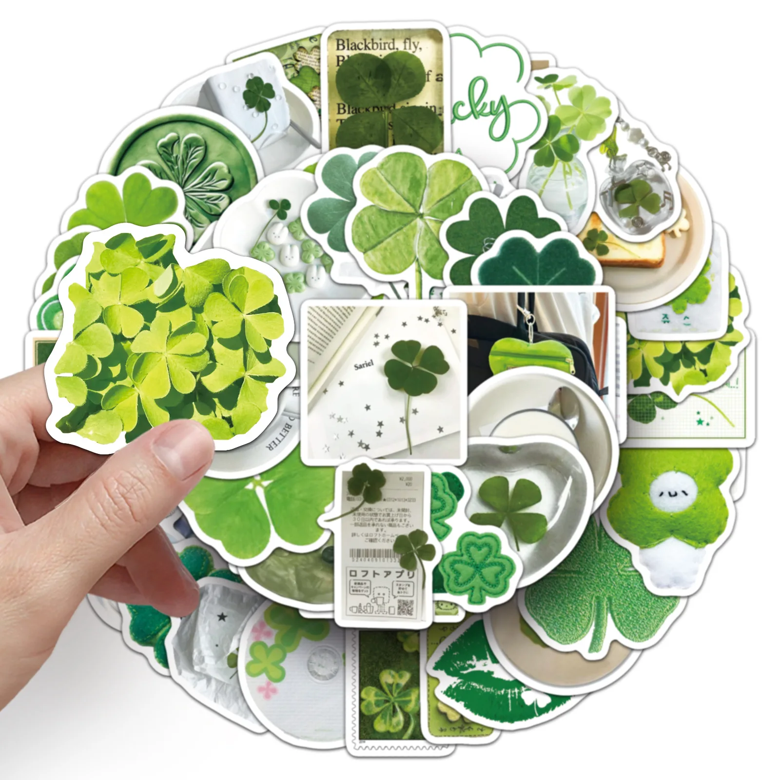 50 Pcs Clover Doodle Stickers Cottagecore Lucky Charm Decals Waterproof Vinyl For Laptop Tablet Journal Minimalist Decor