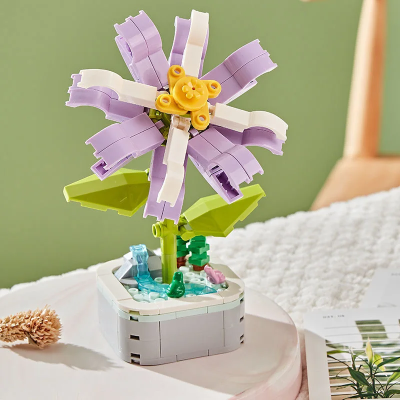 Perpetual Bouquet Tulip Flower Lilac Building Block 3D Model Home Decoration Plant Potted Assembly Bricks Valentine Child Gifts