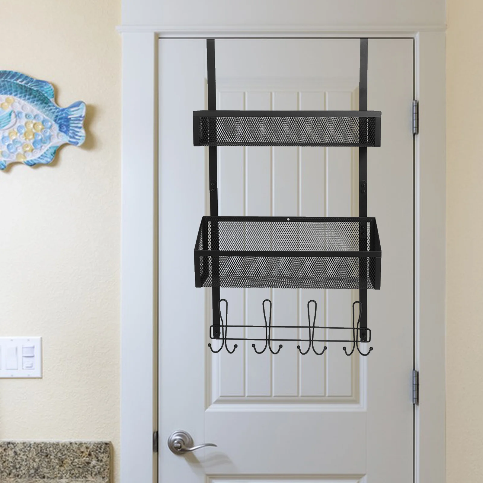 

Hangers Double Layer Black Carbon Steel No Drill Bath Kitchen Over The Door Vanity Organizer Bedroom Storage Over Door Hooks