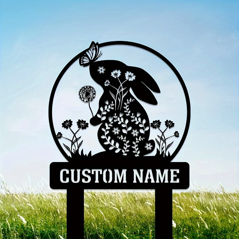 

Customizable Rabbit Themed Metal Garden Stake Laser Cut Iron Art for Yard Home Decor Perfect for Easter Outdoor Landscaping