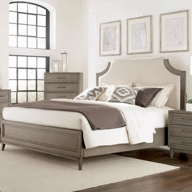 سرير زفاف مزدوج لغرفة النوم الرئيسية الفرنسية القديمة، سرير من خشب الرماد الأمريكي بطول 1.51.8 متر، سرير فيلا من الخشب الصلب القديم #1