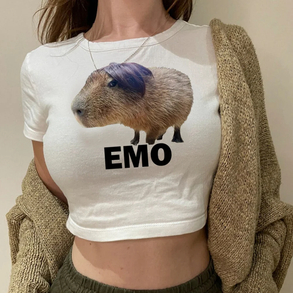 emo capybara trashy korean fashion crop top Woman goth vintage Harajuku hippie cropped