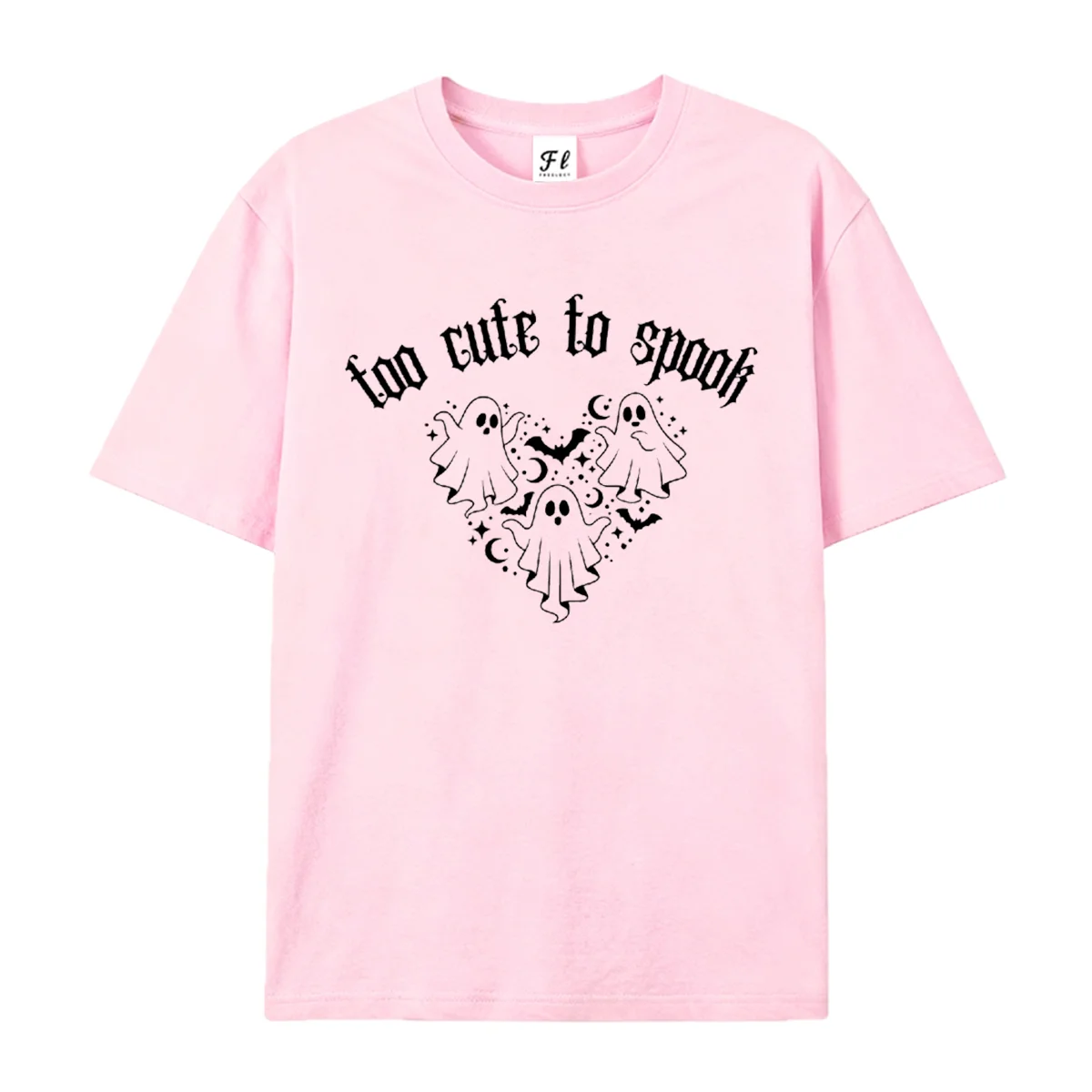 Too Cute To Spook Ghost Graphic T-Shirt Halloween Cute Boo Print Short Sleeve Tee Casual Loose Fit Tops for Women Streetwear