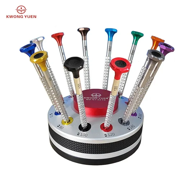 KWONG YUEN Watchmaker Screwdriver Set 12 Pieces Non-Marking Anti-Slip Belt Ball Bearing Flat Screwdriver