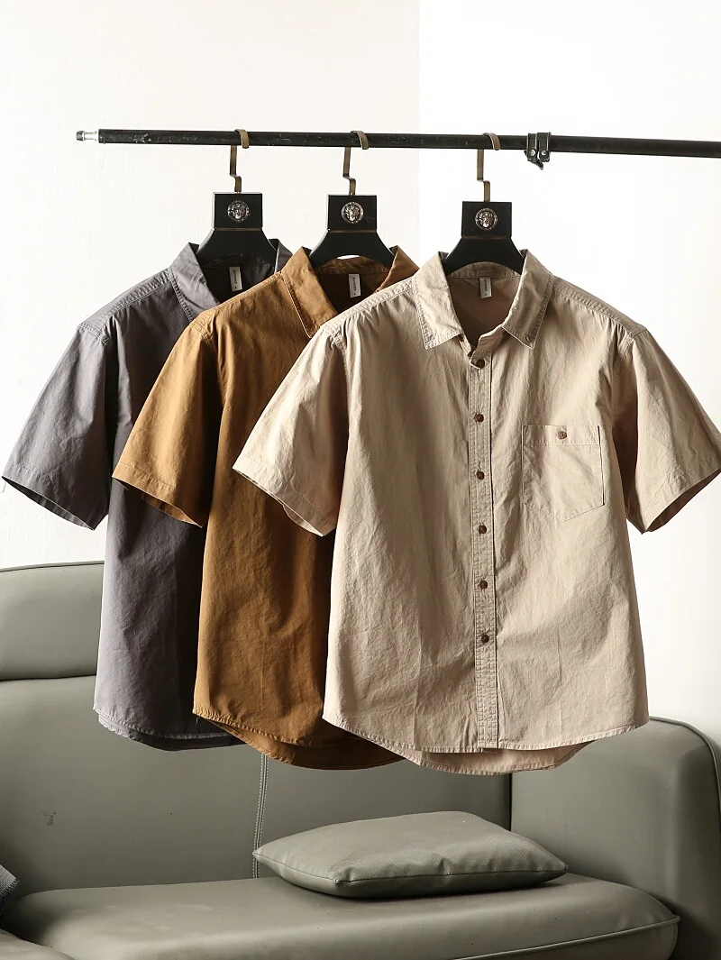 

Новая летняя мужская рубашка в японском ретро-стиле из чистого хлопка, свободного кроя, с воротником, повседневная рабочая одежда, с коротким рукавом