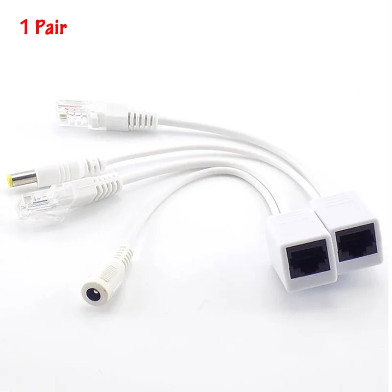 1 Pair POE Camera Splitter 12V Powe Injector poe Adapter Cable CCTV Accessories Connector Power Supply for Surveillance Camera