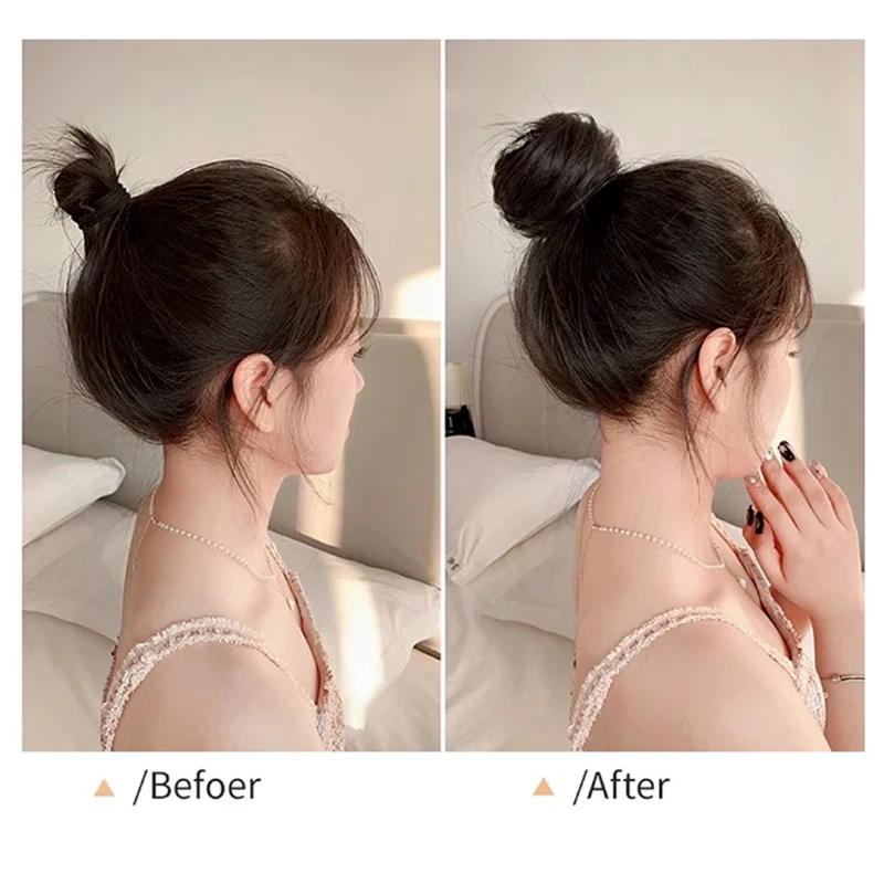 Synthetic  Bun Hair Piece Straight Chignon Extension Mini Rubber Band Hair Bun Scrunchies Donut Wig Accessory Updo Bun Hair image 5