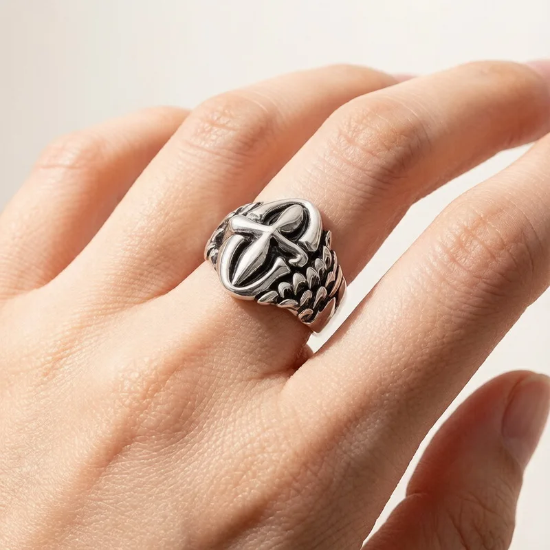 KALEN Stainless Steel Larger Cross Ring for Men Punk Gothic Biker Party Jewelry Polished Rock Big Finger Anillos Gifts