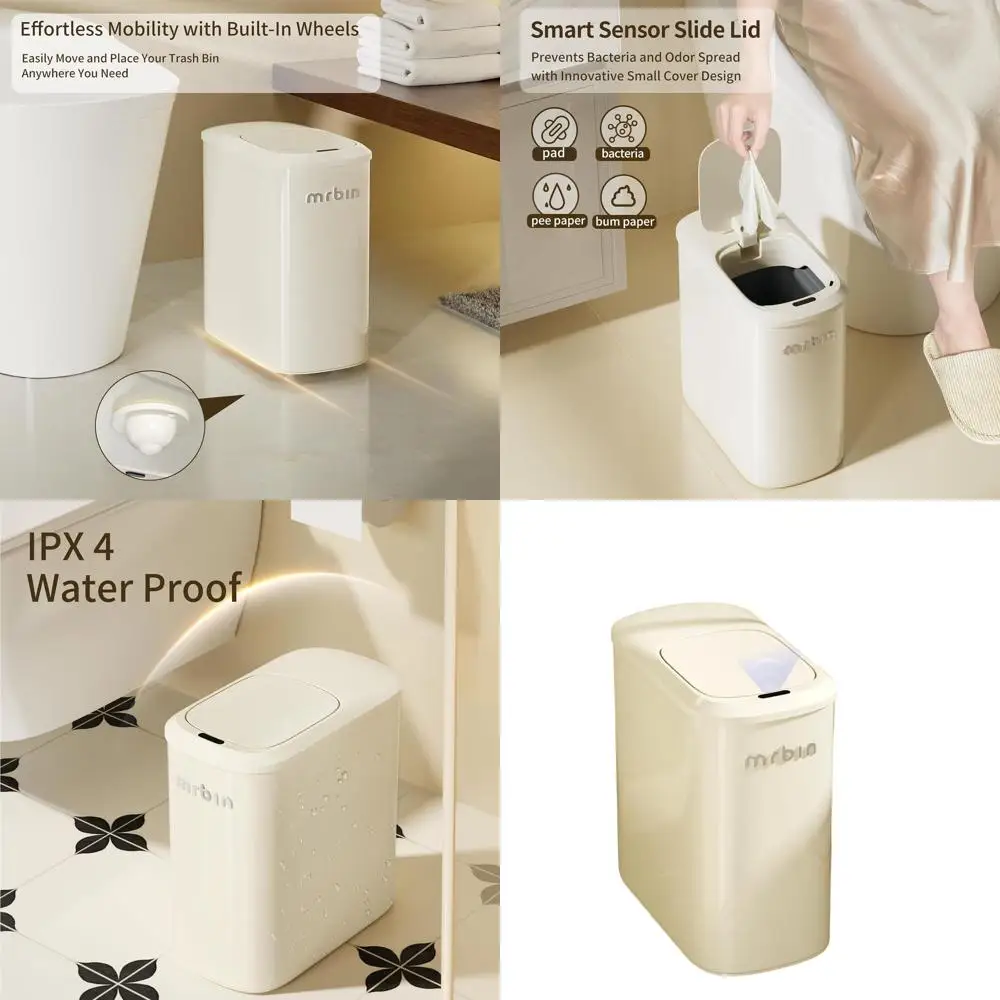 

10L Automatic Motion Sensor Trash Can with Lid and Wheels, Slim Design for Office, Home, Kitchen, RV, White