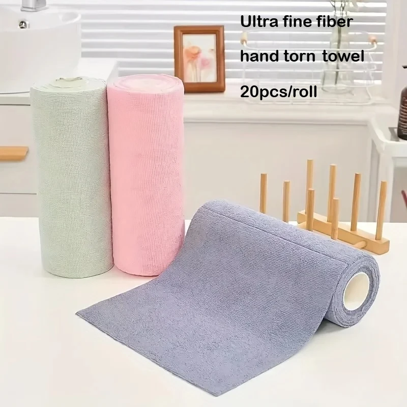 Paño de microfibra para platos, 20 hojas/rollo, paño de cocina multifuncional de doble cara, ideal para limpiar utensilios, accesorio de cocina