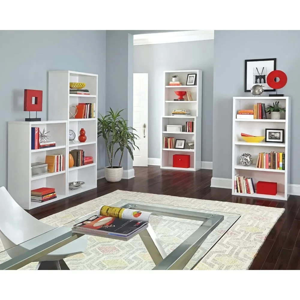 Bookcase with 6 shelves, adjustable shelves, high shelves, sturdy wood, closed back panel bookcase