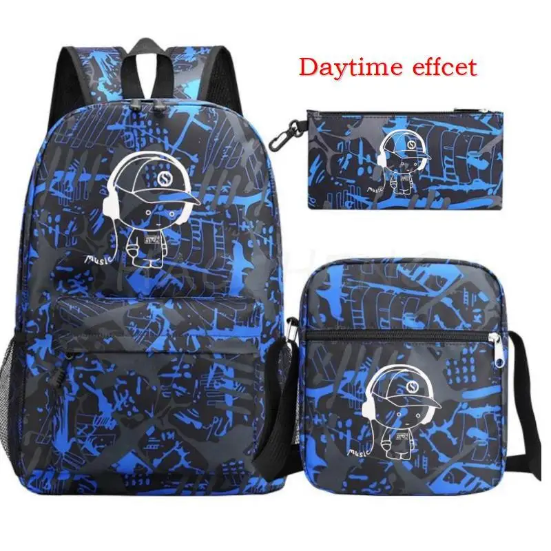 Fashion Luminous Print Backpack Students School Bags 3D Pattern Girls Boys Children\'s Schoolbag Mochilas Teenage Bookbag 3Pcs