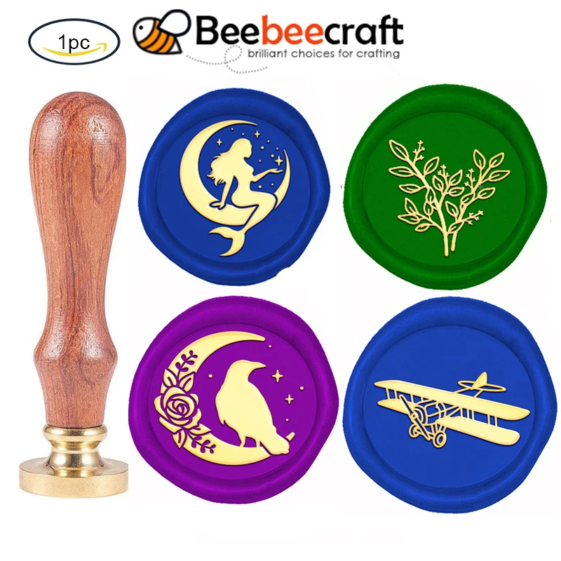 1PC Brass Wax Seal Stamp with Wood Handle Golden for DIY Scrapbooking Mermaid Pattern 20mm