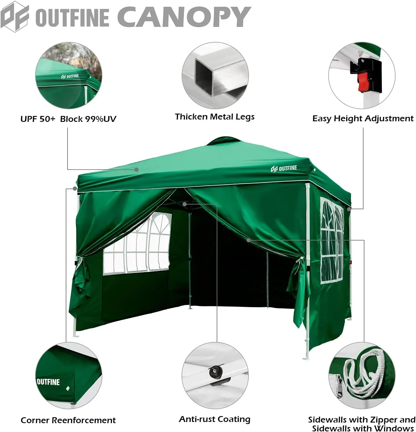 OUTFINE Patio Canopy 10'x10' Pop Up Commercial Instant Gazebo Tent, Outdoor Party Canopies with 4 Removable Sidewalls, Stakes x8