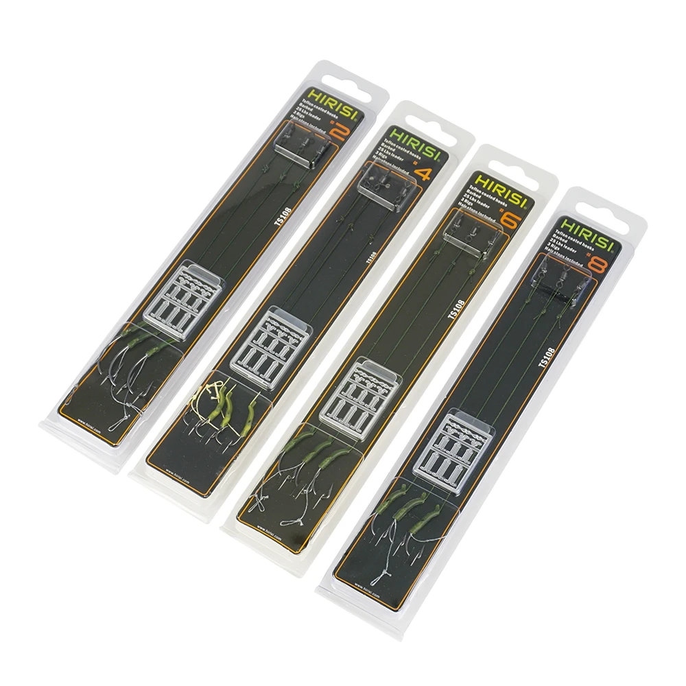 Hirisi - 3 Anzuelos de Pesca de Carpa con Línea Recubierta, Monturas de Pesca Pre-ensambladas con Anzuelo con Barba TS108, Accesorios de Pesca