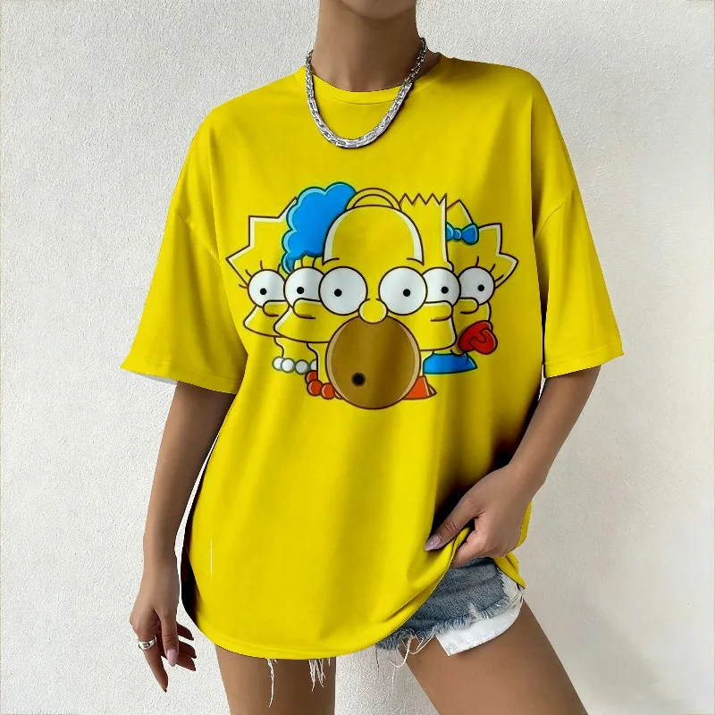 

Новая брендовая женская футболка большого размера Y2K, летняя футболка с принтом «Симпсоны», модный свободный повседневный топ для модных женщин